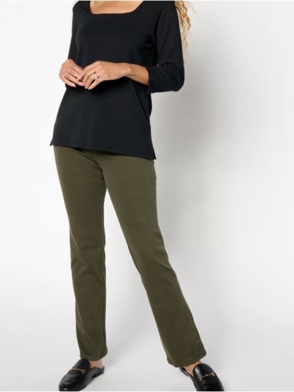 New Belle by Kim Gravel Women's Pants Sz 12 Flexibelle Faux Welt Pocket / Olive